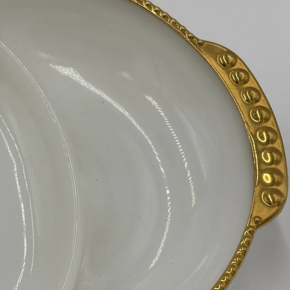 Vintage Fire King Milk Glass Divided Relish Candy Dish Gold Trim Oven Ware Serve